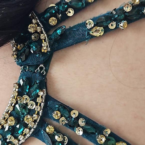 Size 8 emerald green rhinestone jersey prom dress Camille La Vie NWT - Picture 13 of 17